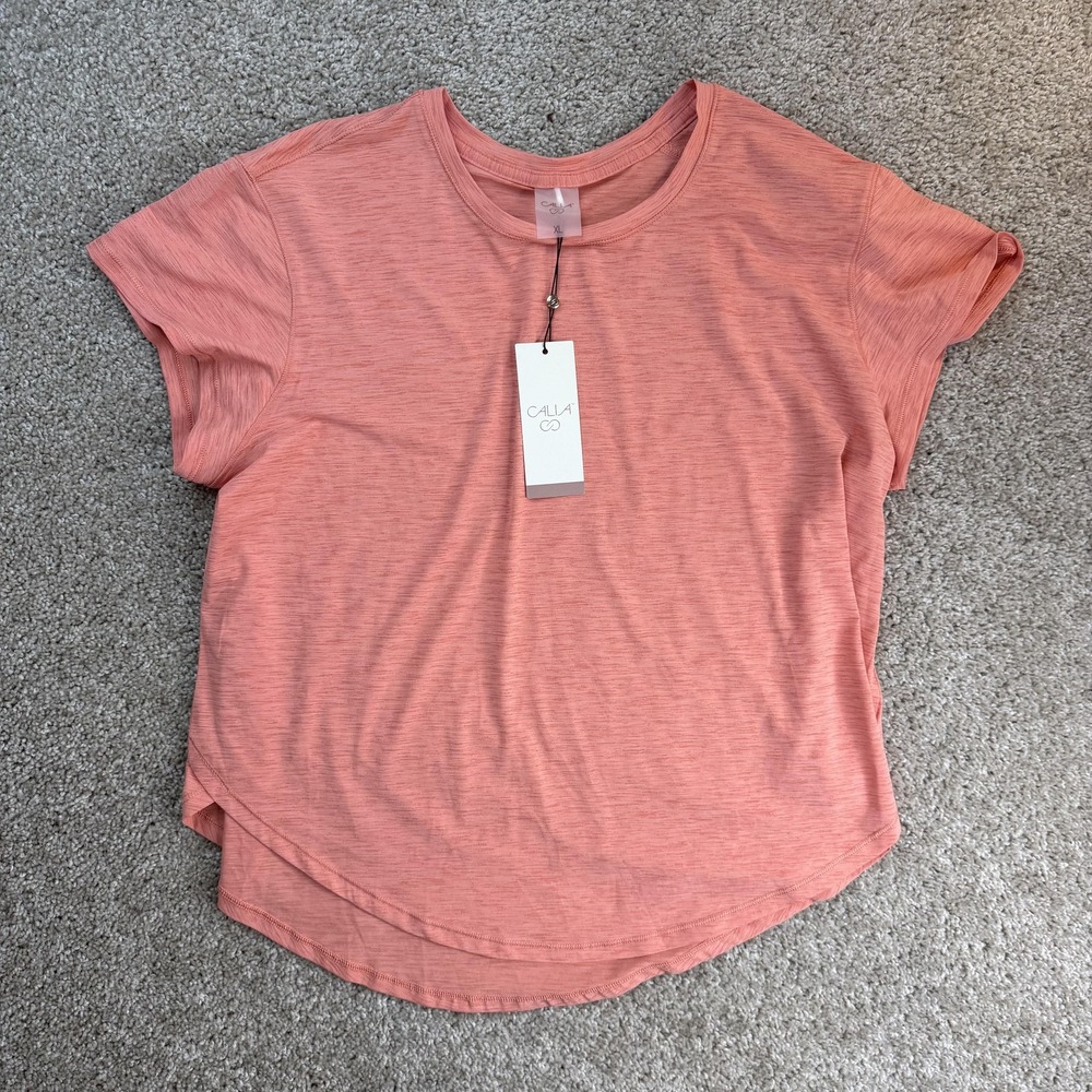 CALIA Shirt Womens XL Pink Crew Neck Short Sleeve Workout Tee Breathable Top